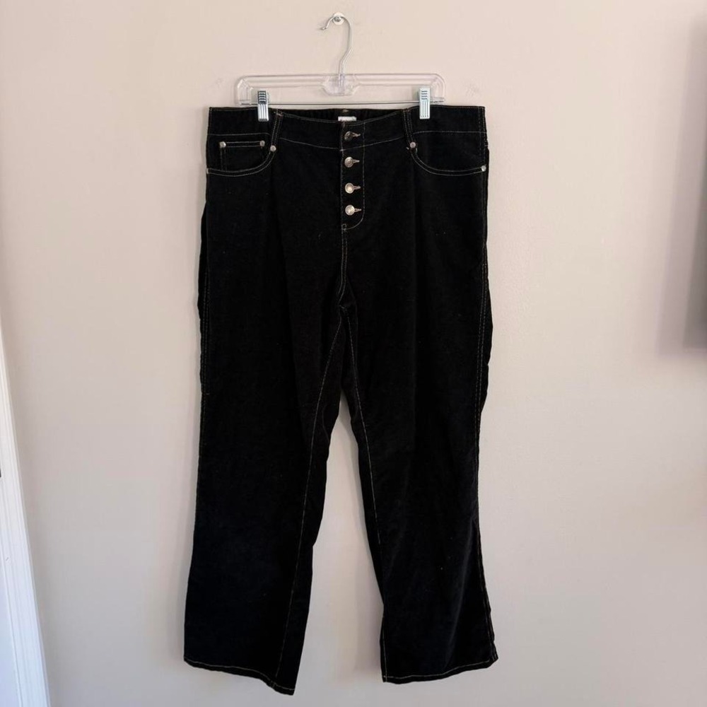 Y2K BLACK NO BOUNDARIES BUTTON FLY FLARE CORDUROY PANTS‎